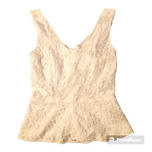 Nicole By Nicole Miller White Lace Peplum Sleeveless Shirt Size XL